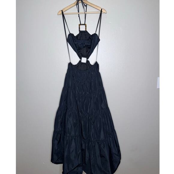Staud Dome Halter Neck Cut Out Maxi Dress Tiered Skirt Black Size Medium - Picture 9 of 10
